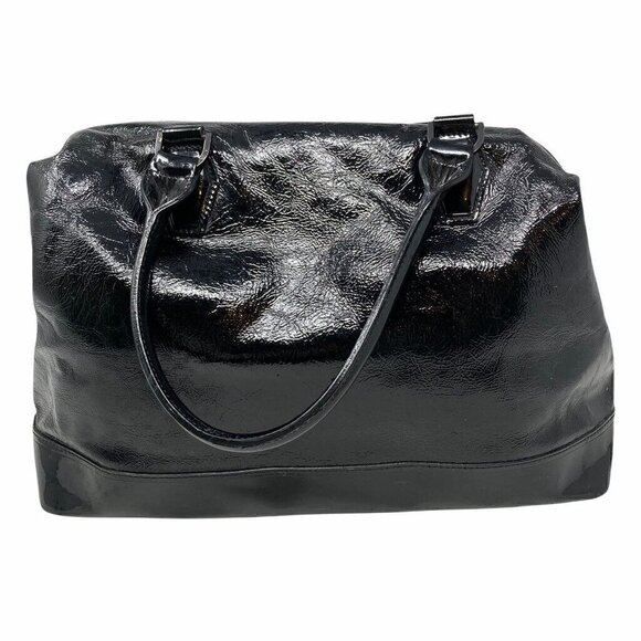 Longchamp Legende Bag Purse Black Patent Leather Pockets Dual Handle Zip Large - Picture 5 of 9